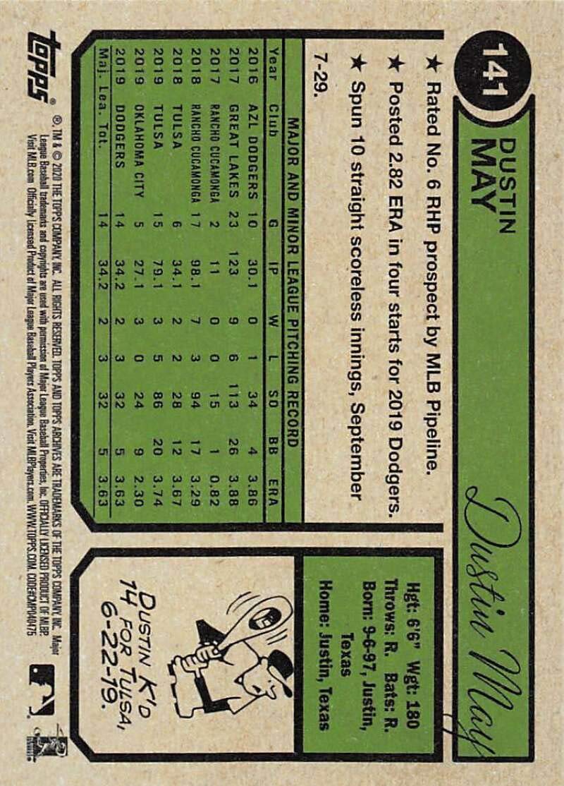 Amazon.com: 2020 Topps Archives #141 Dustin May NM-MT RC Rookie